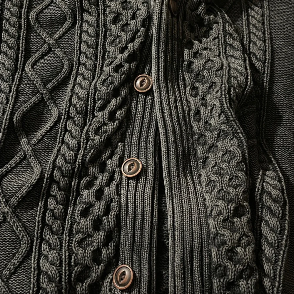 LL Bean Signature Men's Dark Gray Cable Knit Cardigan - Picture 4 of 9